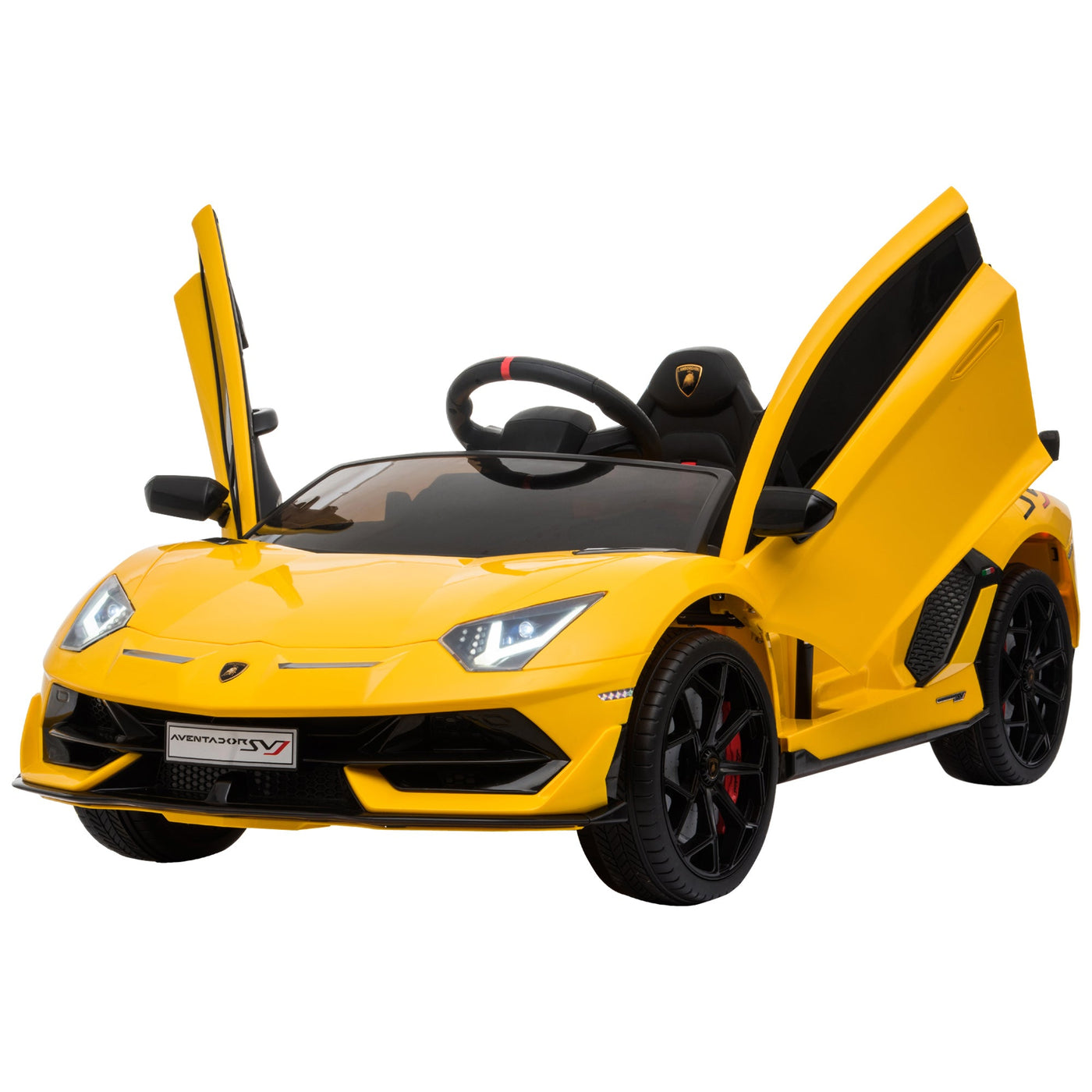 Compatible 12V Battery-powered Kids Electric Ride On Car Lamborghini Aventador Sports Racing Car Toy with Parental Remote Control Lights Yellow-0