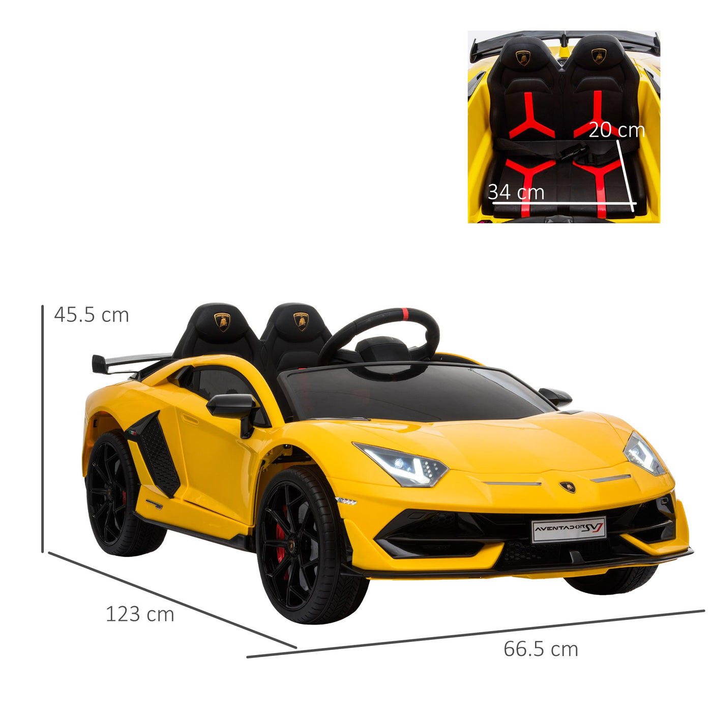 Compatible 12V Battery-powered Kids Electric Ride On Car Lamborghini Aventador Sports Racing Car Toy with Parental Remote Control Lights Yellow-2
