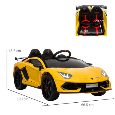 Compatible 12V Battery-powered Kids Electric Ride On Car Lamborghini Aventador Sports Racing Car Toy with Parental Remote Control Lights Yellow-2