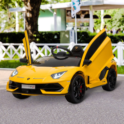 Compatible 12V Battery-powered Kids Electric Ride On Car Lamborghini Aventador Sports Racing Car Toy with Parental Remote Control Lights Yellow-1