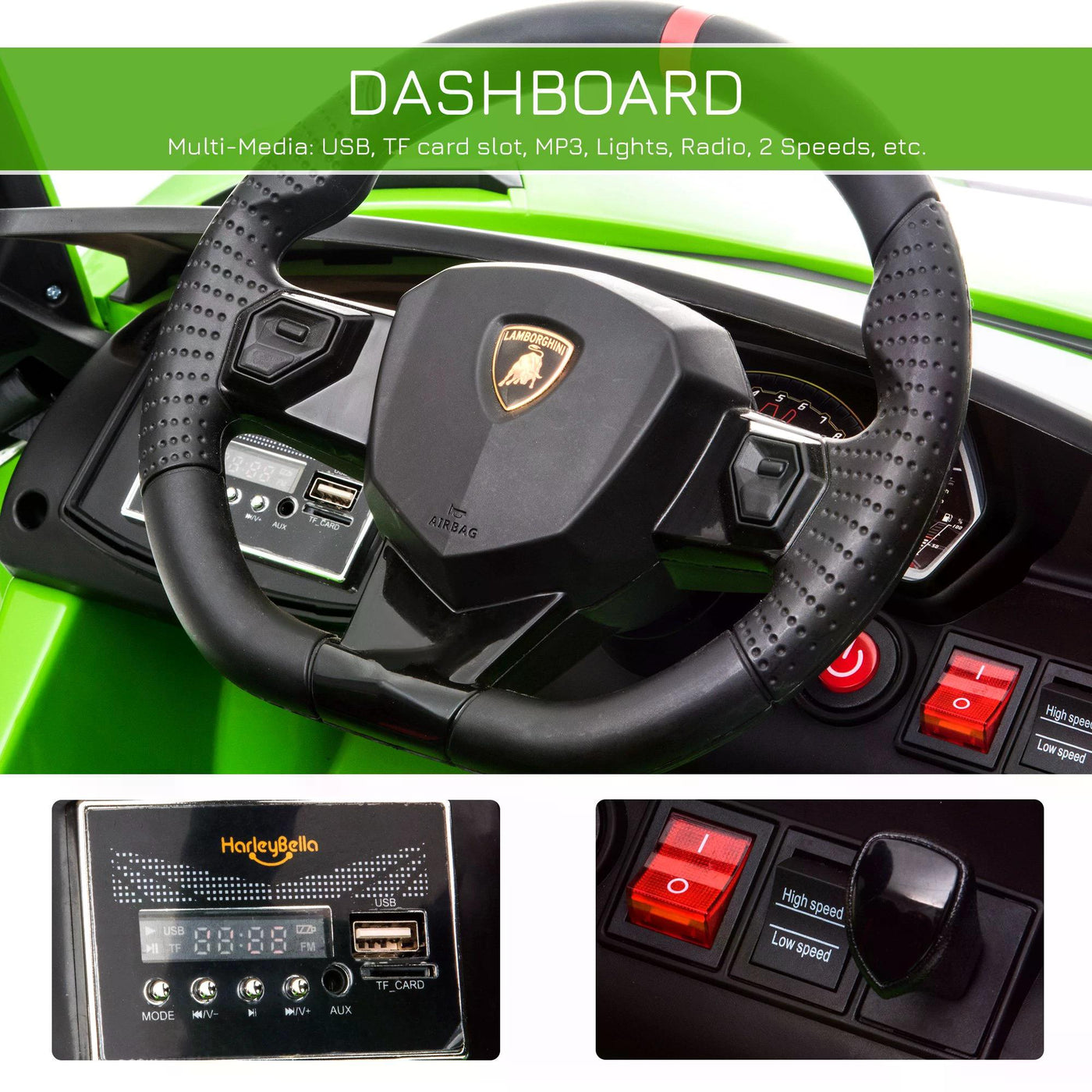 Compatible 12V Battery-powered Kids Electric Ride On Car Lamborghini Aventador Sports Racing Car Toy with Parental Remote Control Music Green-4