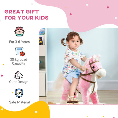 Wooden Rocking Horse with Music, Sound, Saddle for 3-6 Years | HOMCOM-3