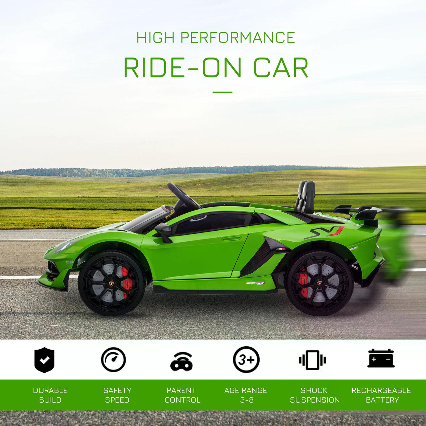 Compatible 12V Battery-powered Kids Electric Ride On Car Lamborghini Aventador Sports Racing Car Toy with Parental Remote Control Music Green-3