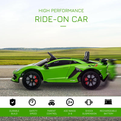 Compatible 12V Battery-powered Kids Electric Ride On Car Lamborghini Aventador Sports Racing Car Toy with Parental Remote Control Music Green-3
